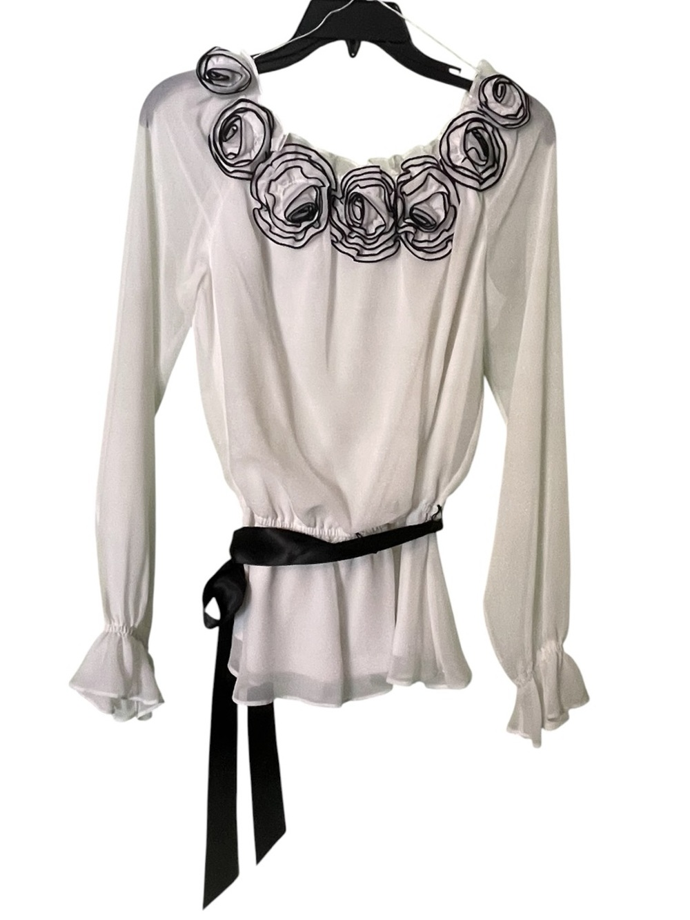 Simply Liliana Rosette trimmed, sheer chiffon blouse. Size medium GUC - Picture 4 of 8